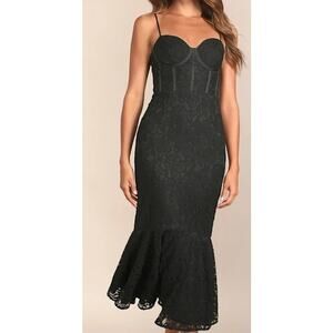 Lulu's Elegant Black Lace Midi Dress